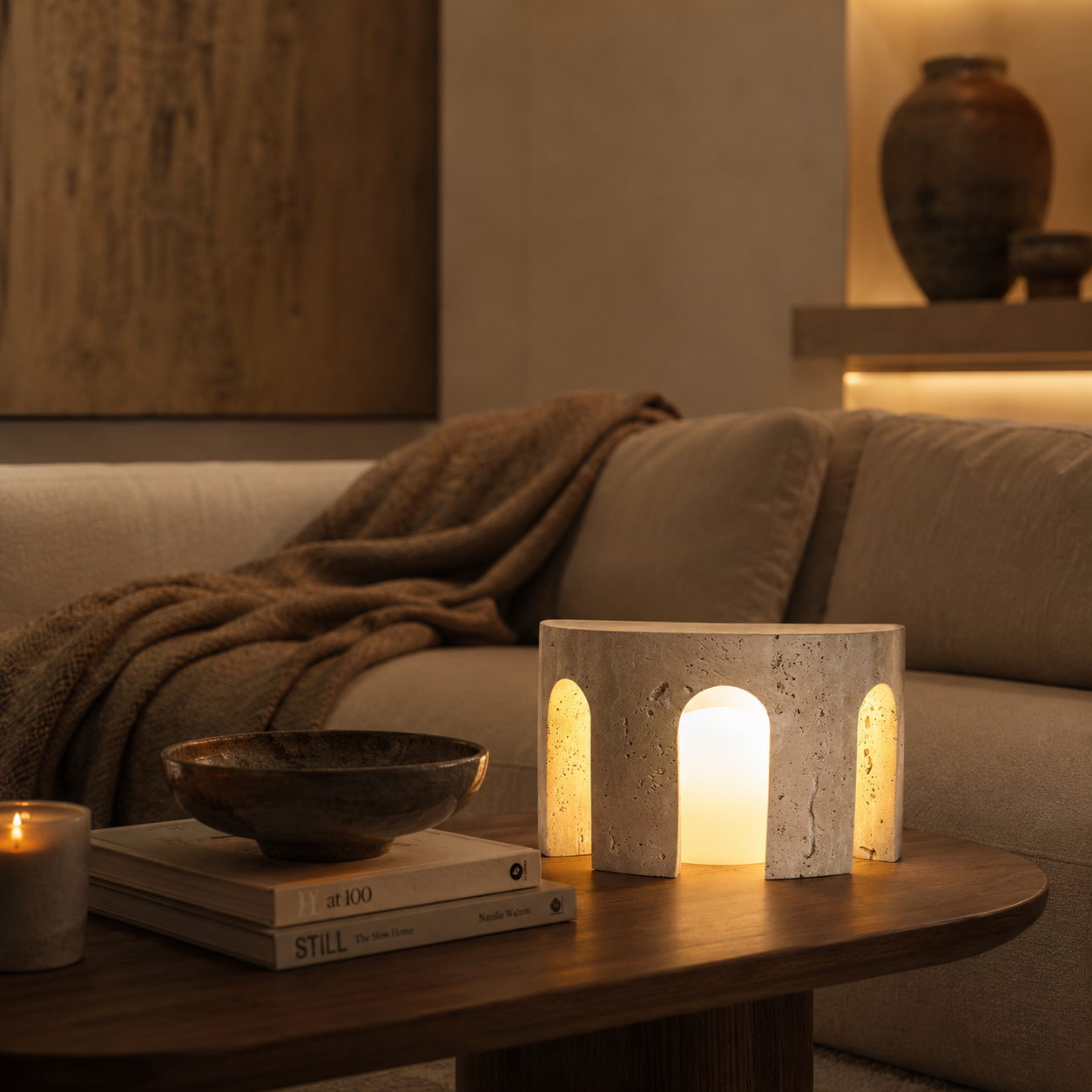 Mako Travertine Table Lamp