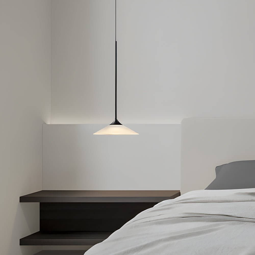 Close-up of white acrylic diffuser on the Aureon cone ceiling pendant light
