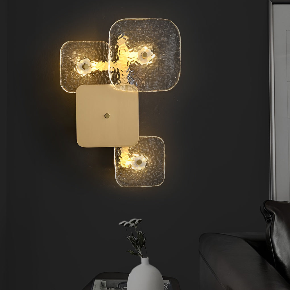 Close-up of Alure glass panels and copper frame wall light