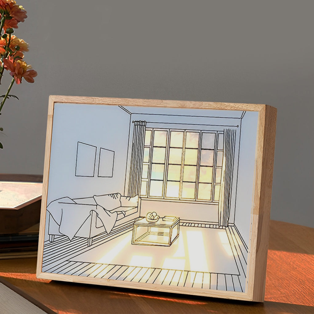 Alure LED wall art night light in a contemporary living room, touch control dimmable