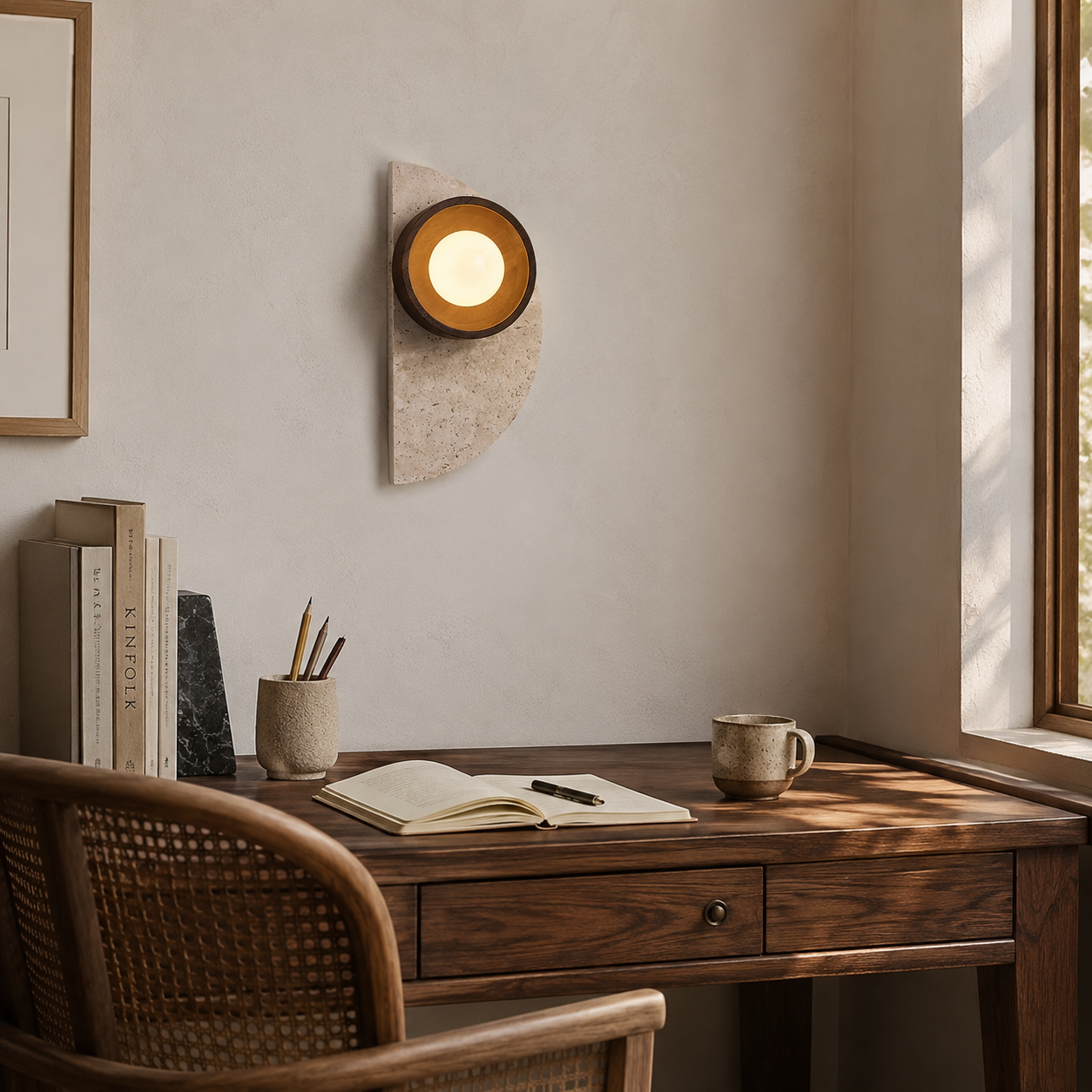 Ishi wall light paired installation along a corridor in a Ishi-Sabi interior