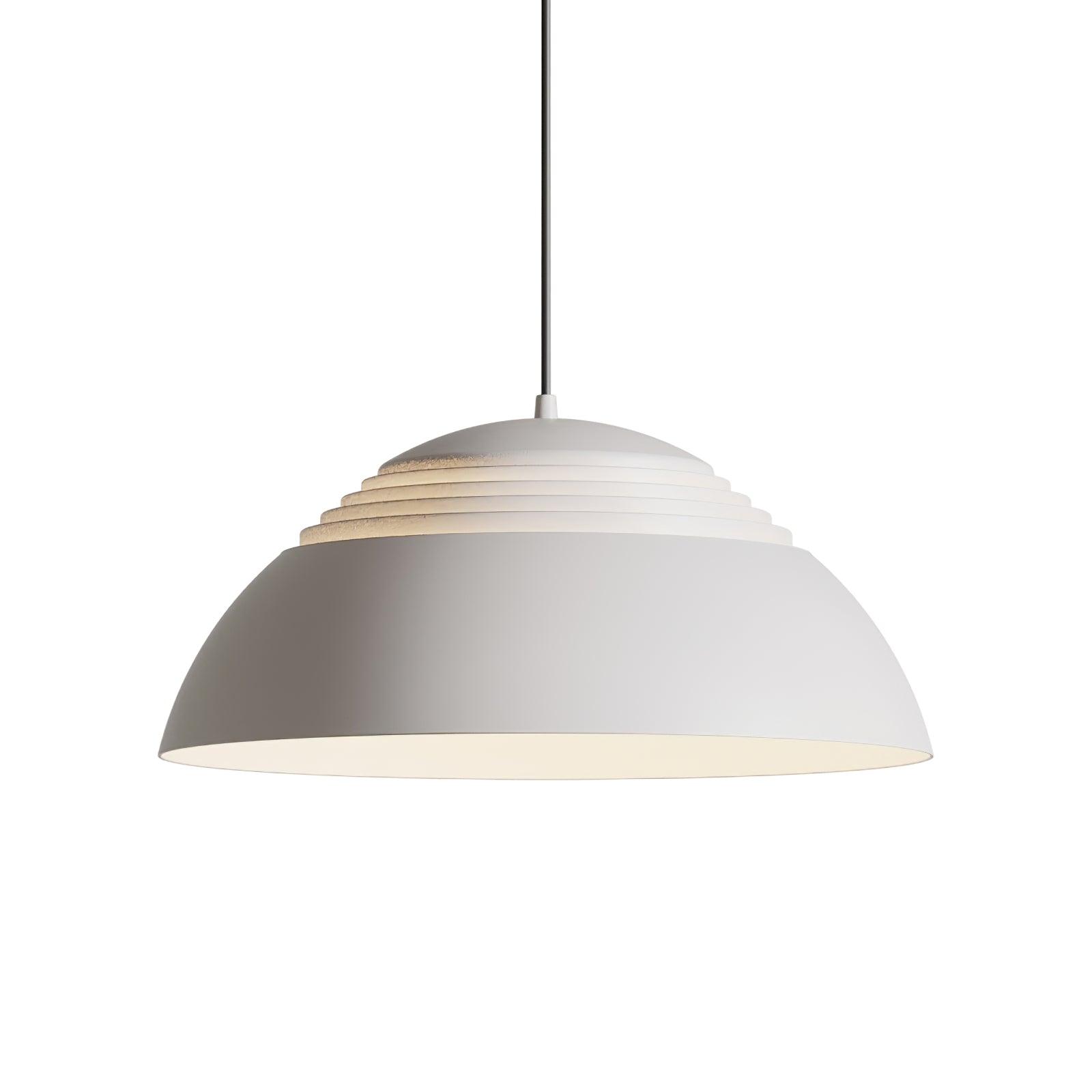 Vantara aluminium pendant light close-up showing matte white finish and ridged fluted texture