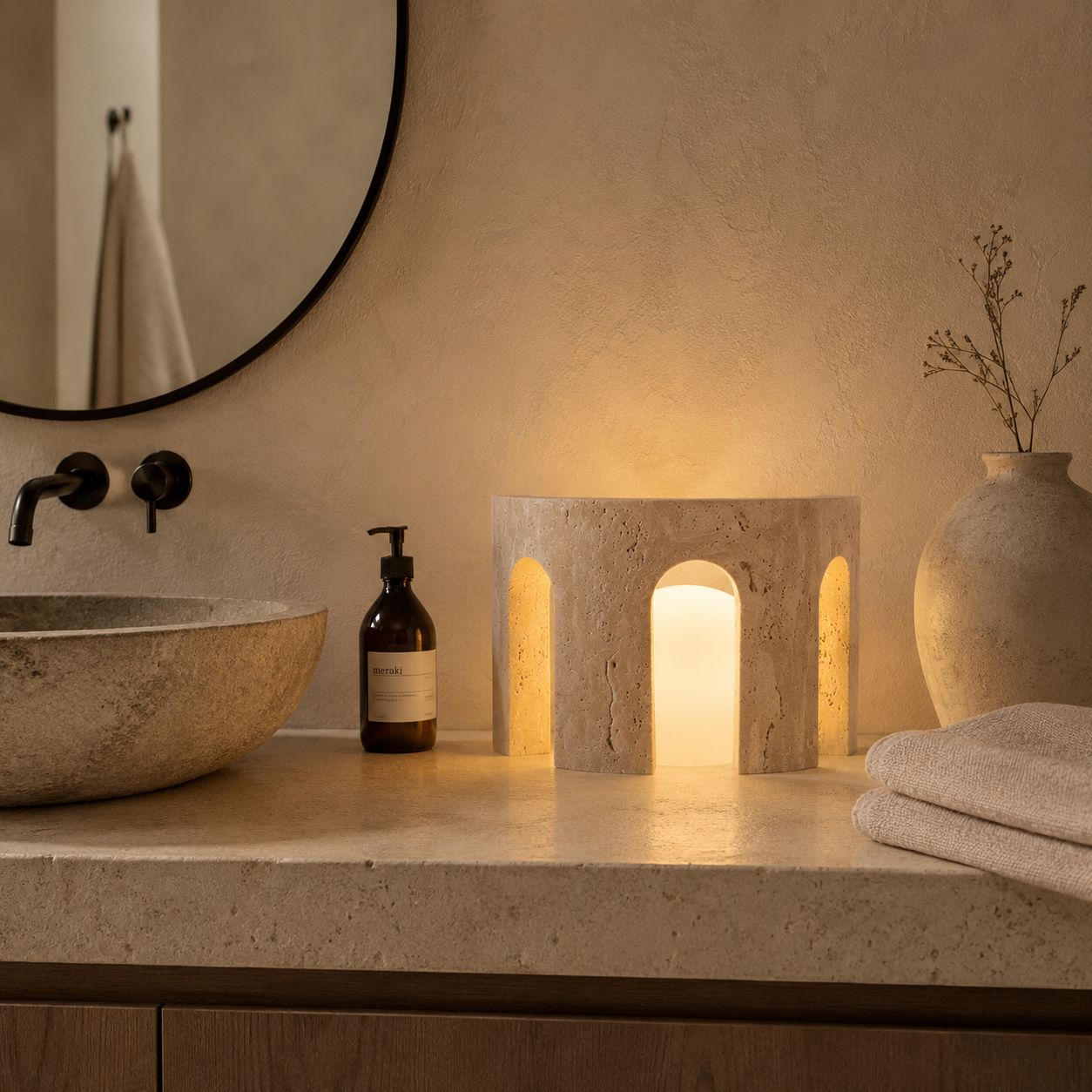 Mako Travertine Table Lamp