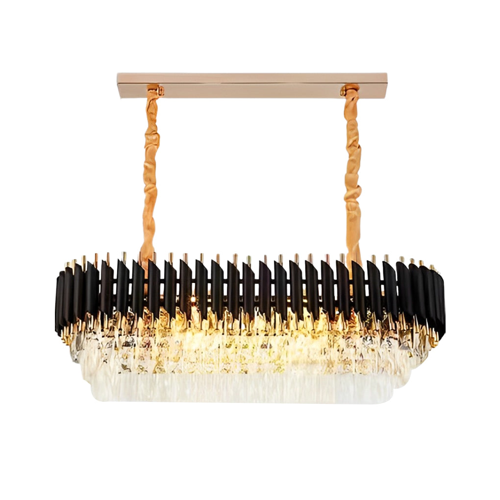 Auréline chandelier size comparison, round and oval variants in black and gold finish