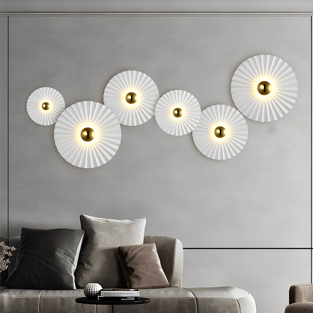 Alure lotus leaf wall light, 15.7-inch size, mounted on a wall in a dining room interior