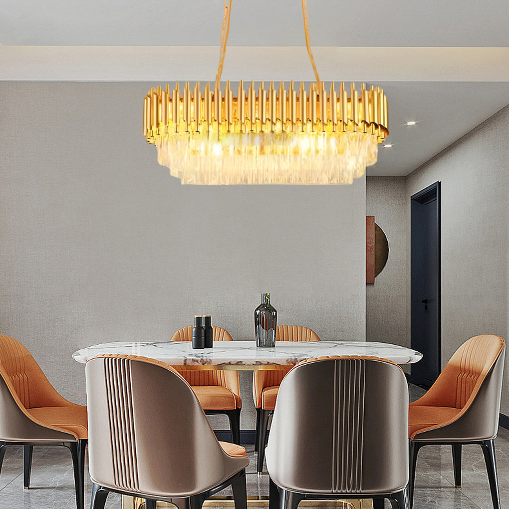 Auréline crystal chandelier overhead view showing circular ring form and crystal panel arrangement