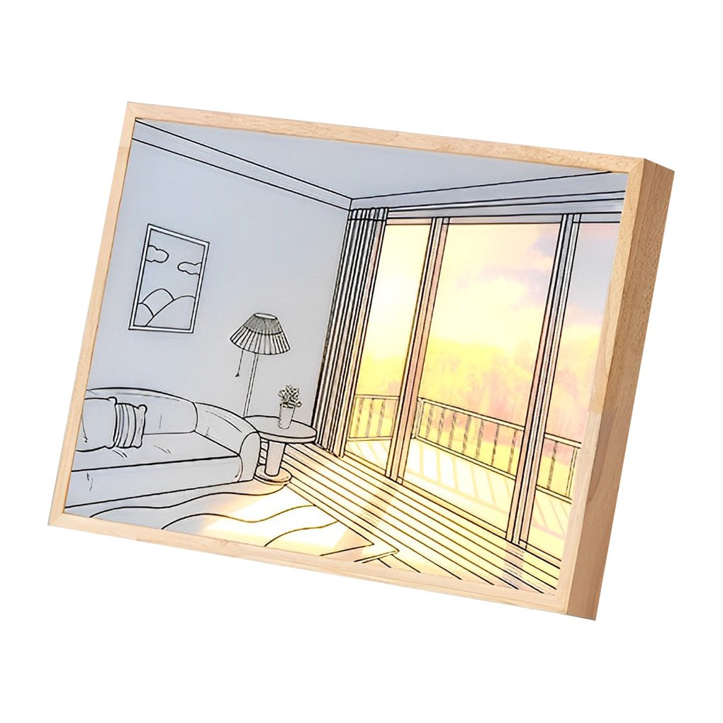 Alure LED light painting power and touch switch detail, solid wood frame construction