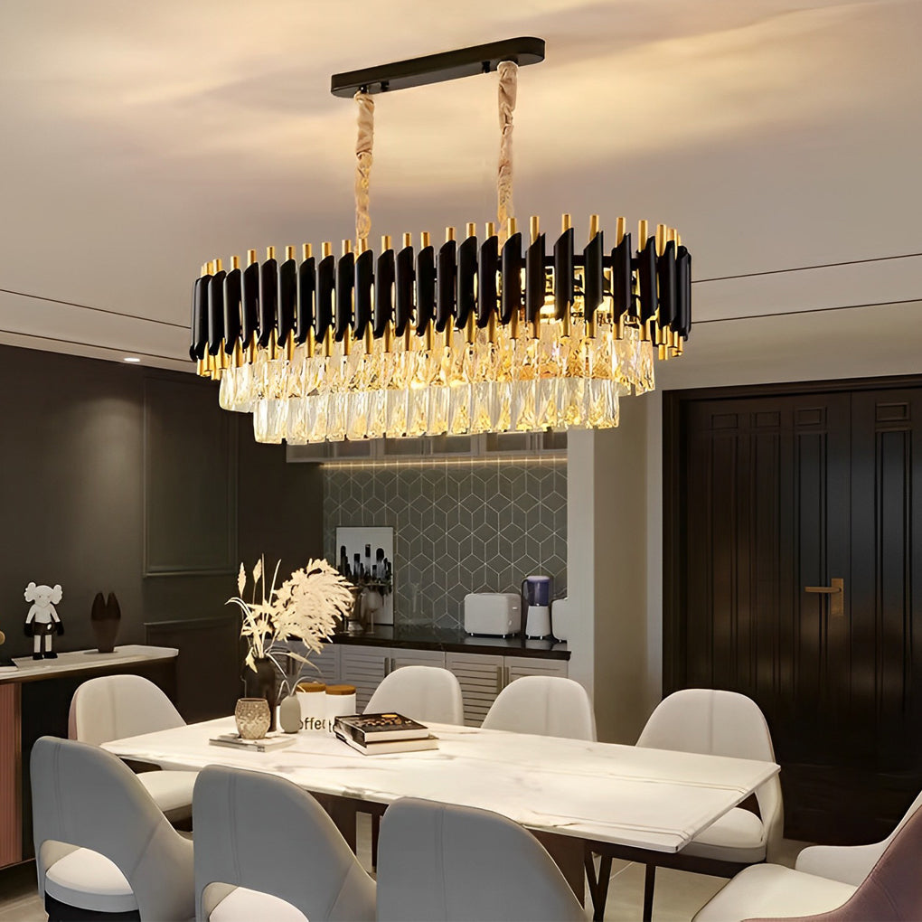Auréline round crystal chandelier, black iron frame, ceiling light for modern interior