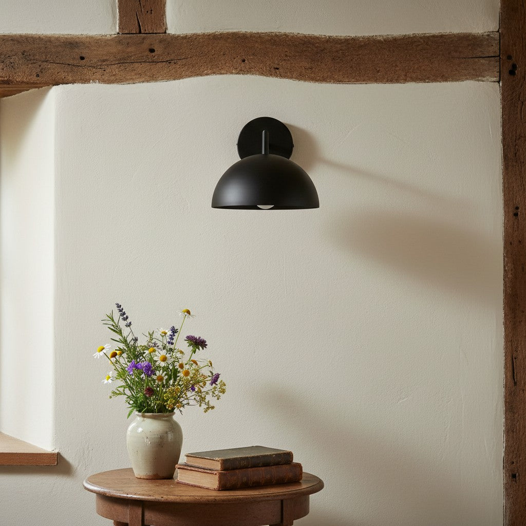 Vantara Black Dome Wall Light – Modern Minimalist Indoor Wall Sconce for Bedroom, Living Room & Hallway
