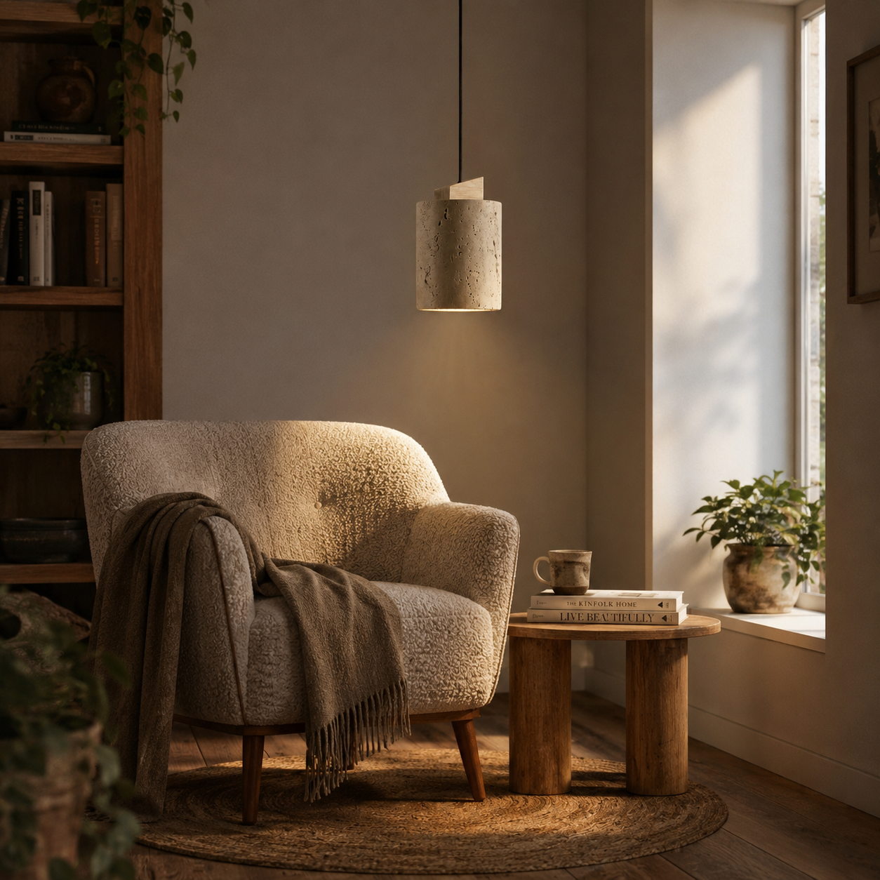 Zuka Travertine Cylinder Pendant Light