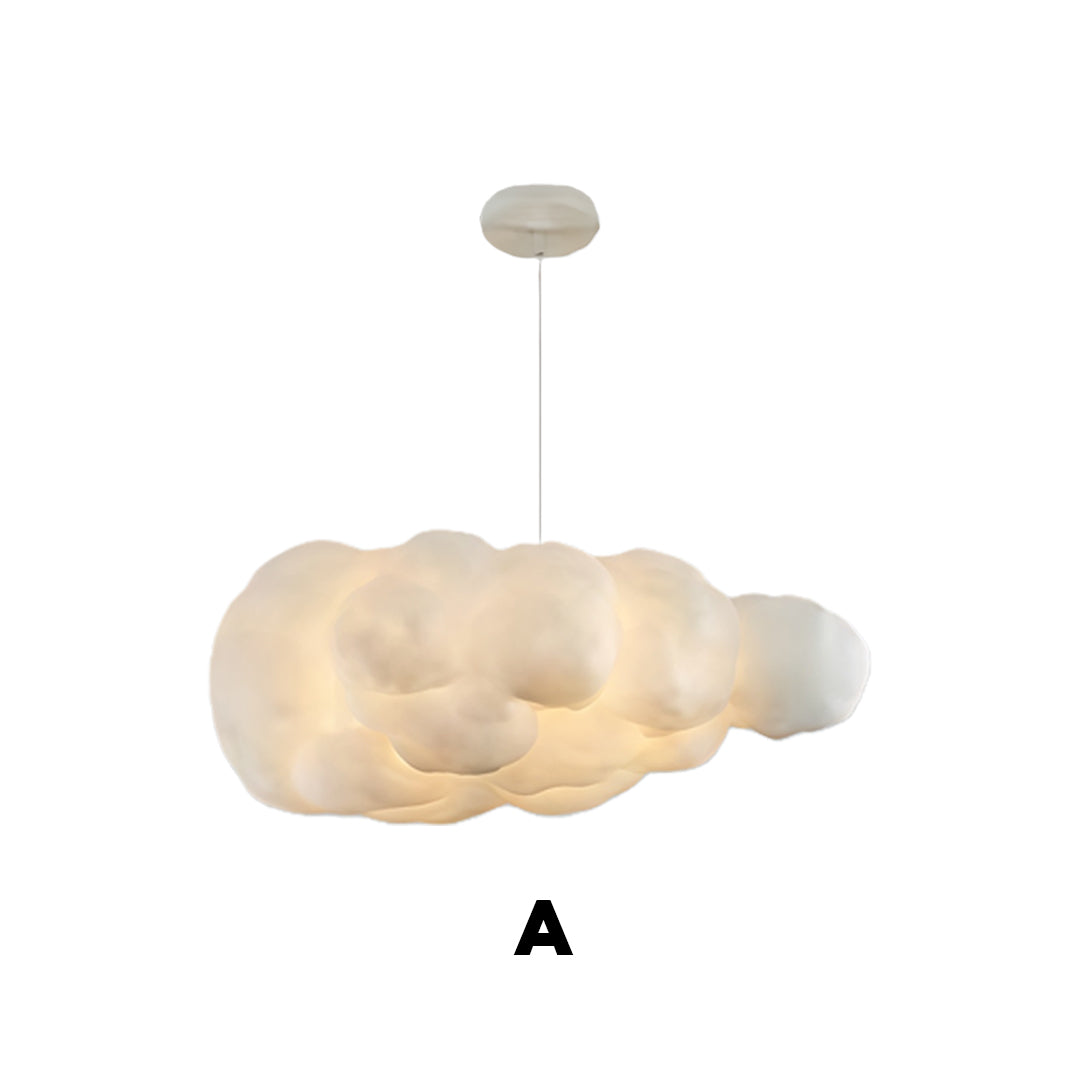 Aureon Cloud A pendant light style, white fabric cloud form close-up