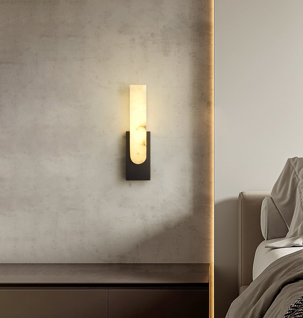 Overhead view of Iwara Wall Light showing Iwara shade diameter and stone texture detail