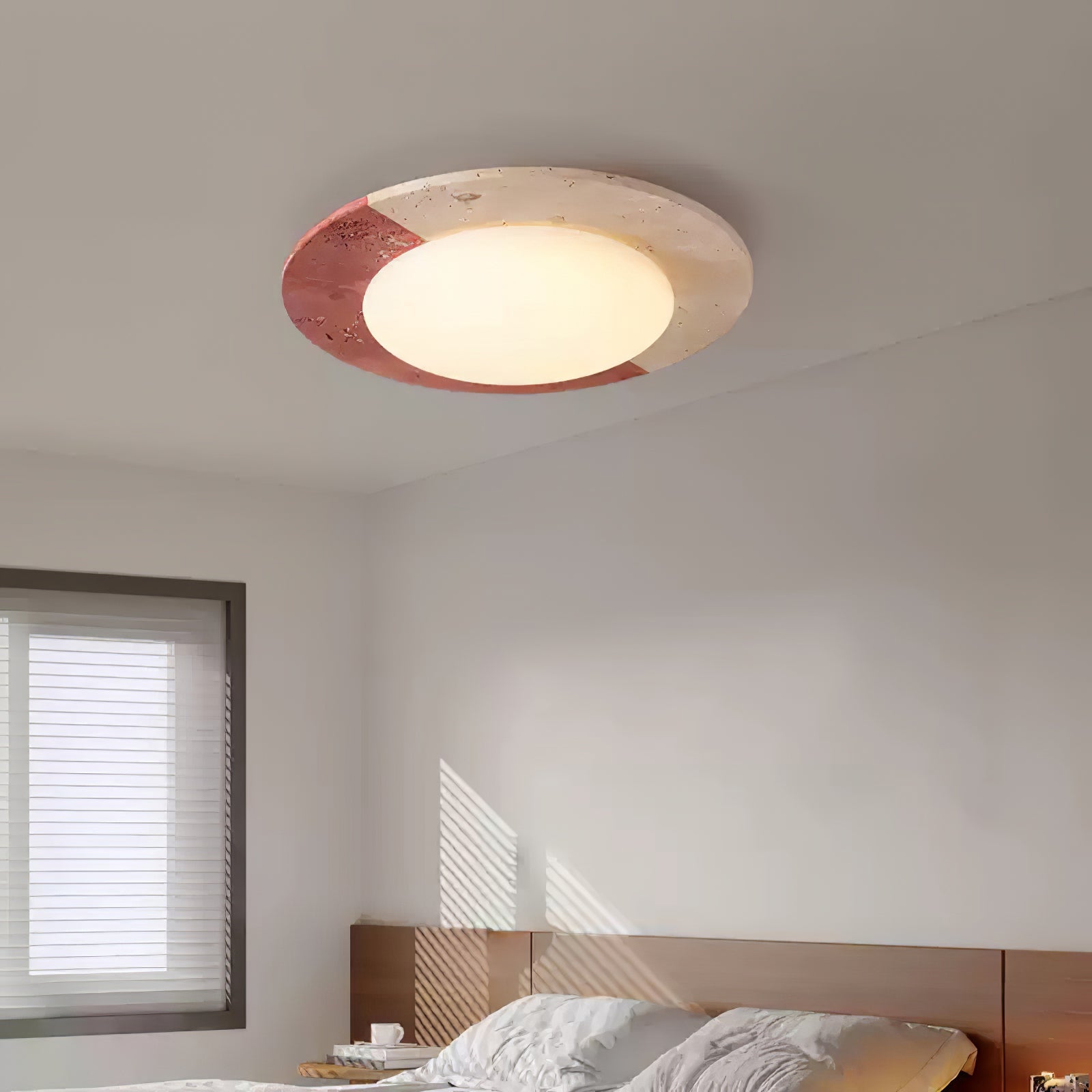Nami travertine ceiling light packaging and components laid flat