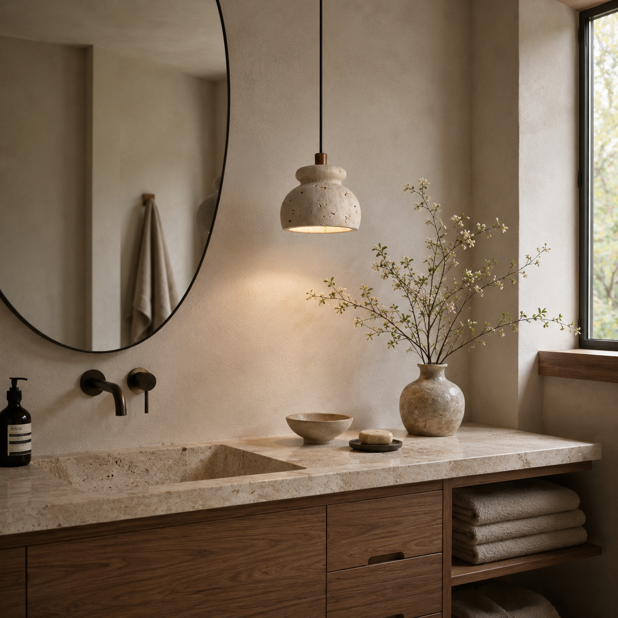 Tsuyu Travertine Pendant Light