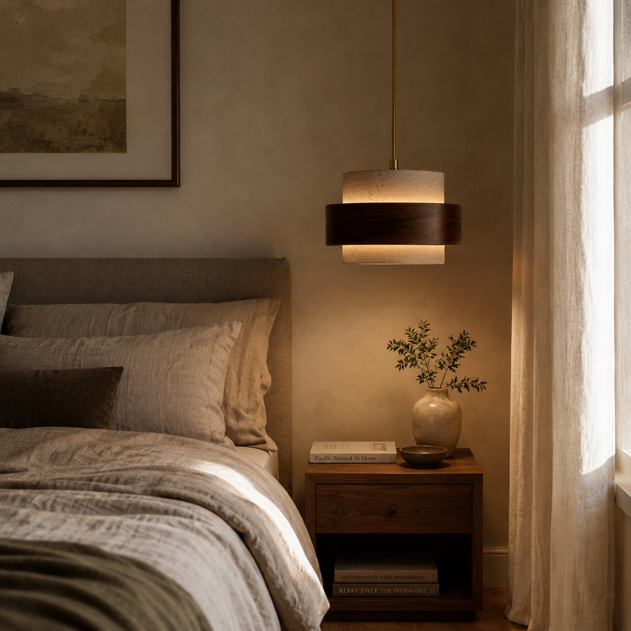Evara Travertine Wood Pendant Lamp