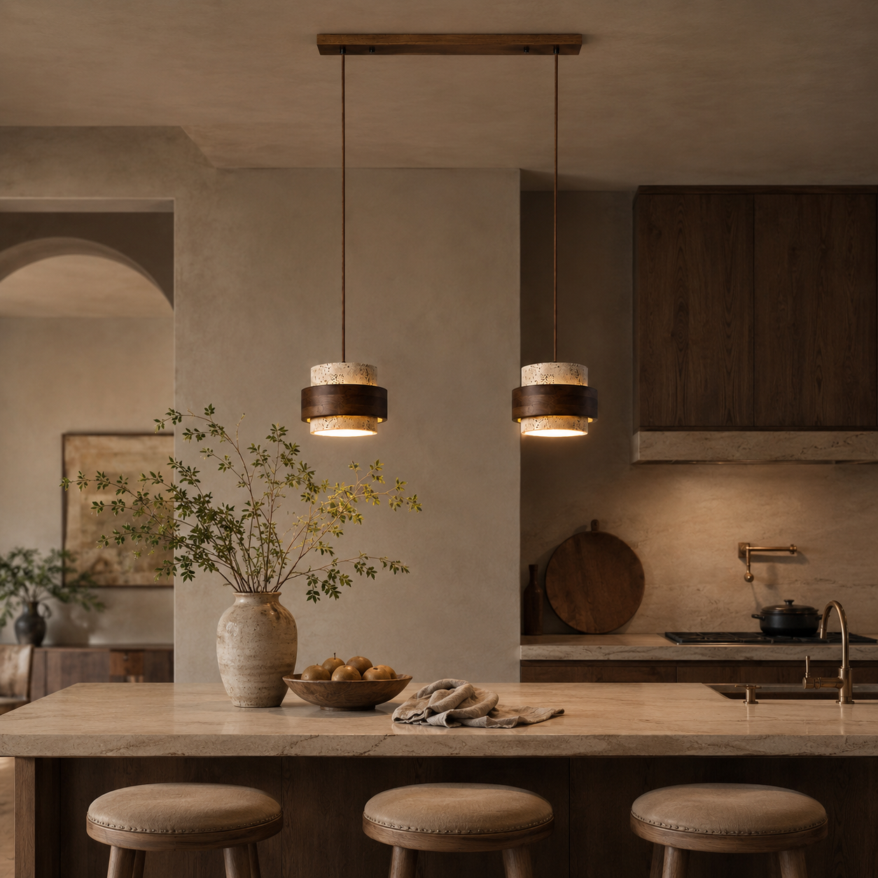 Evara Travertine Wood Pendant Lamp
