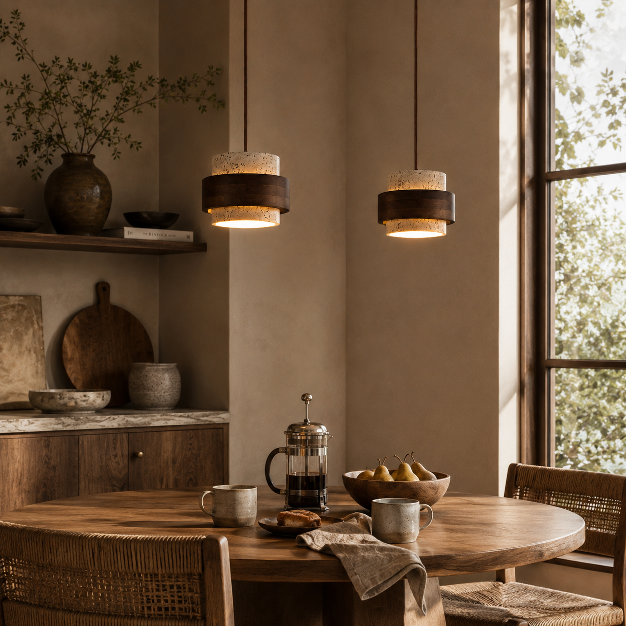 Evara Travertine Wood Pendant Lamp