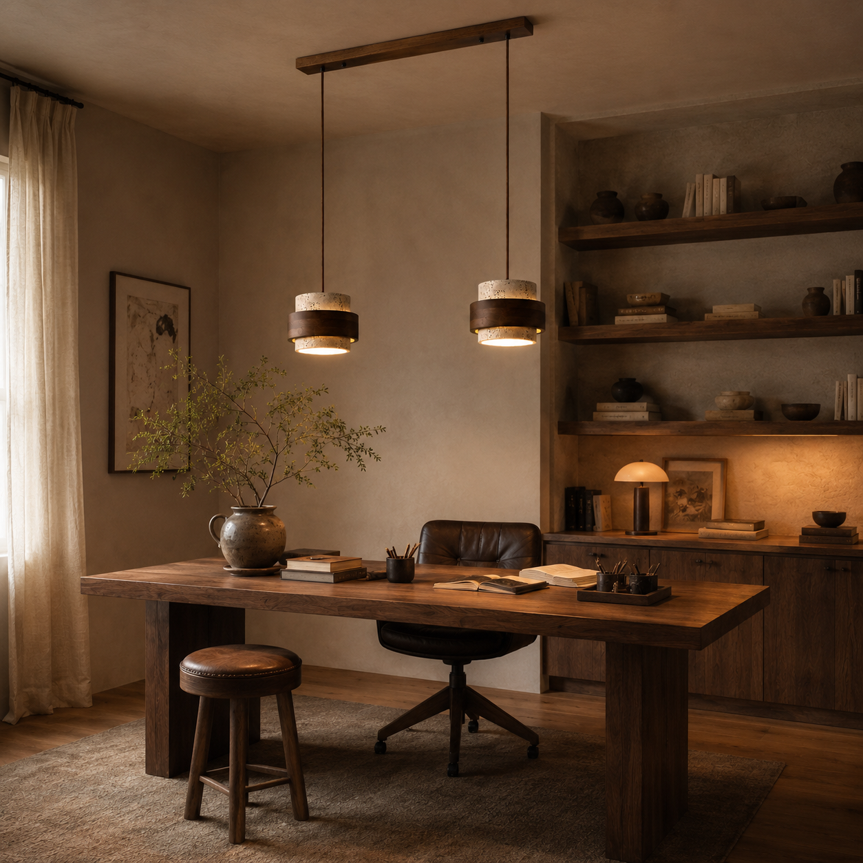 Evara Travertine Wood Pendant Lamp