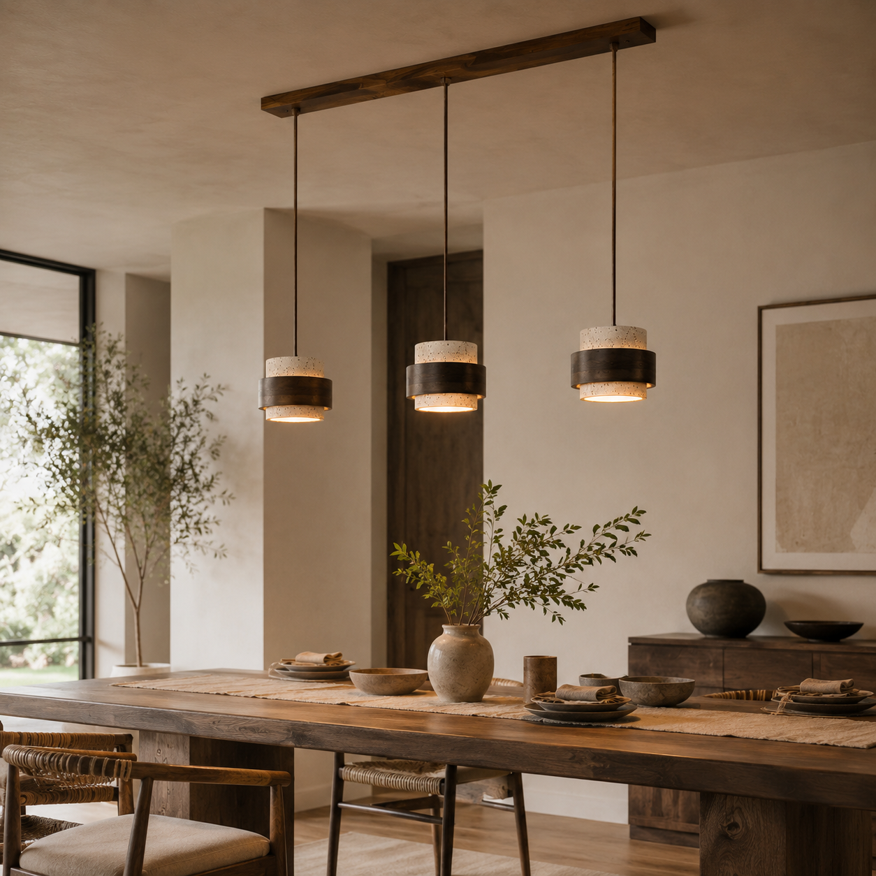 Evara Travertine Wood Pendant Lamp