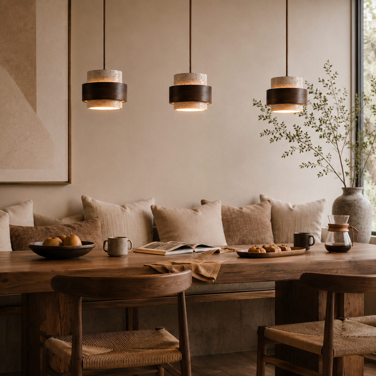 Evara Travertine Wood Pendant Lamp