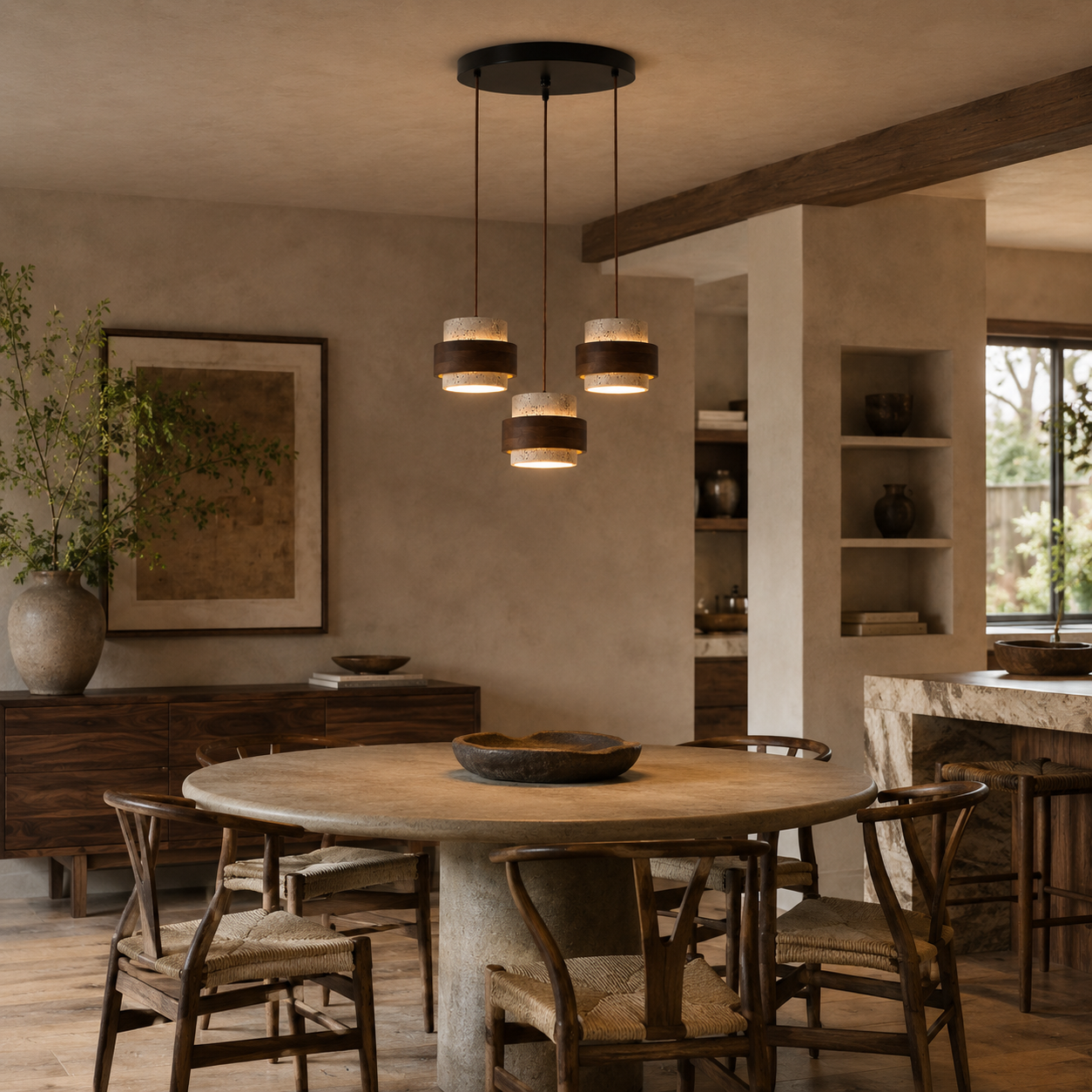 Evara Travertine Wood Pendant Lamp