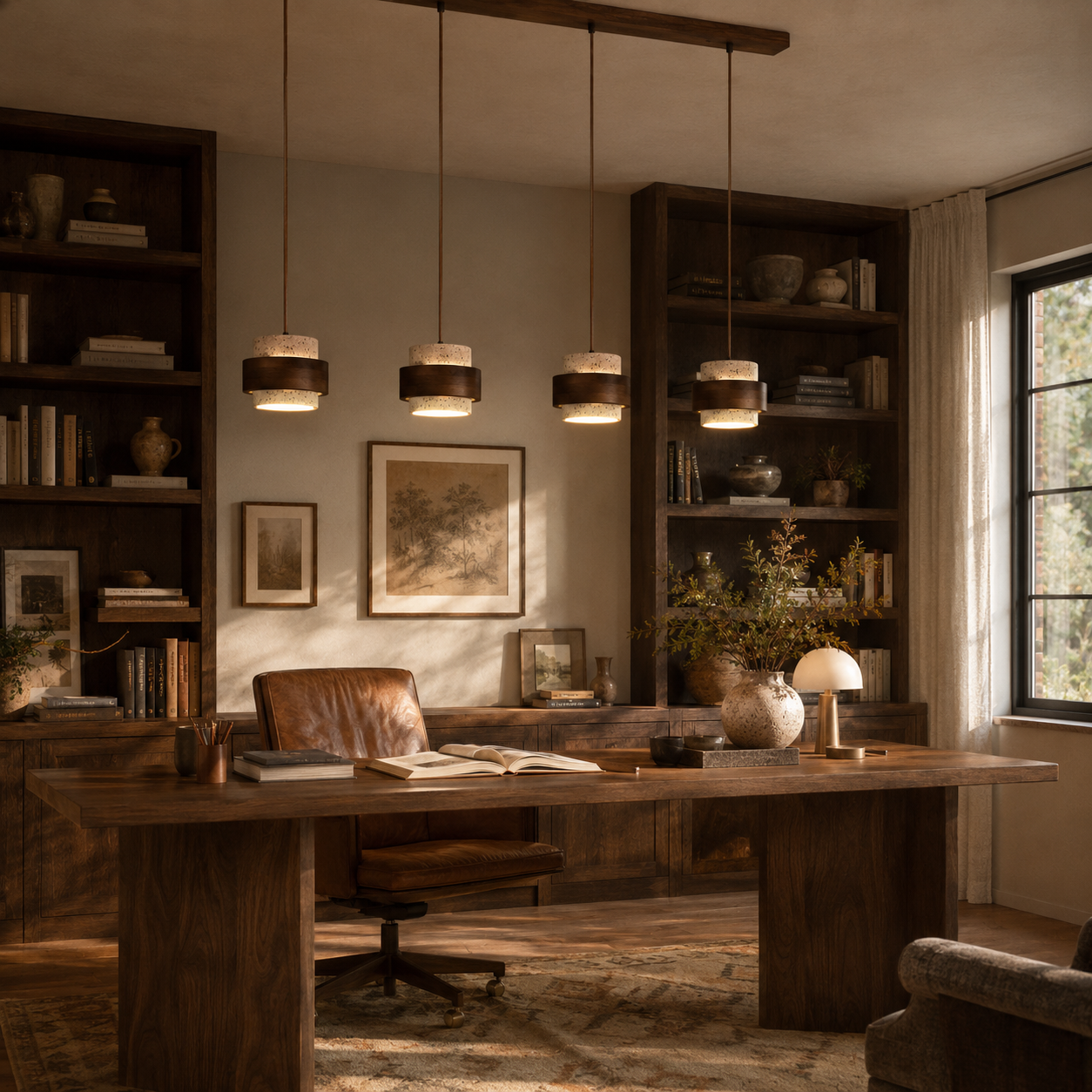 Evara Travertine Wood Pendant Lamp