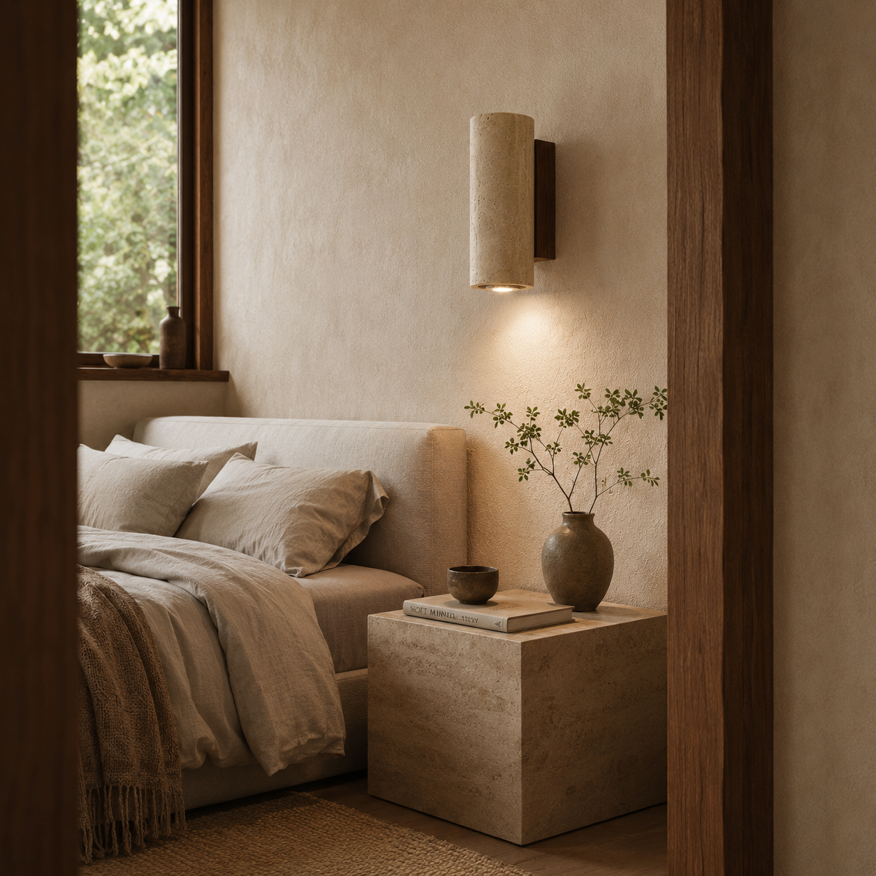 Taiko Travertine Plug-In Wall Light