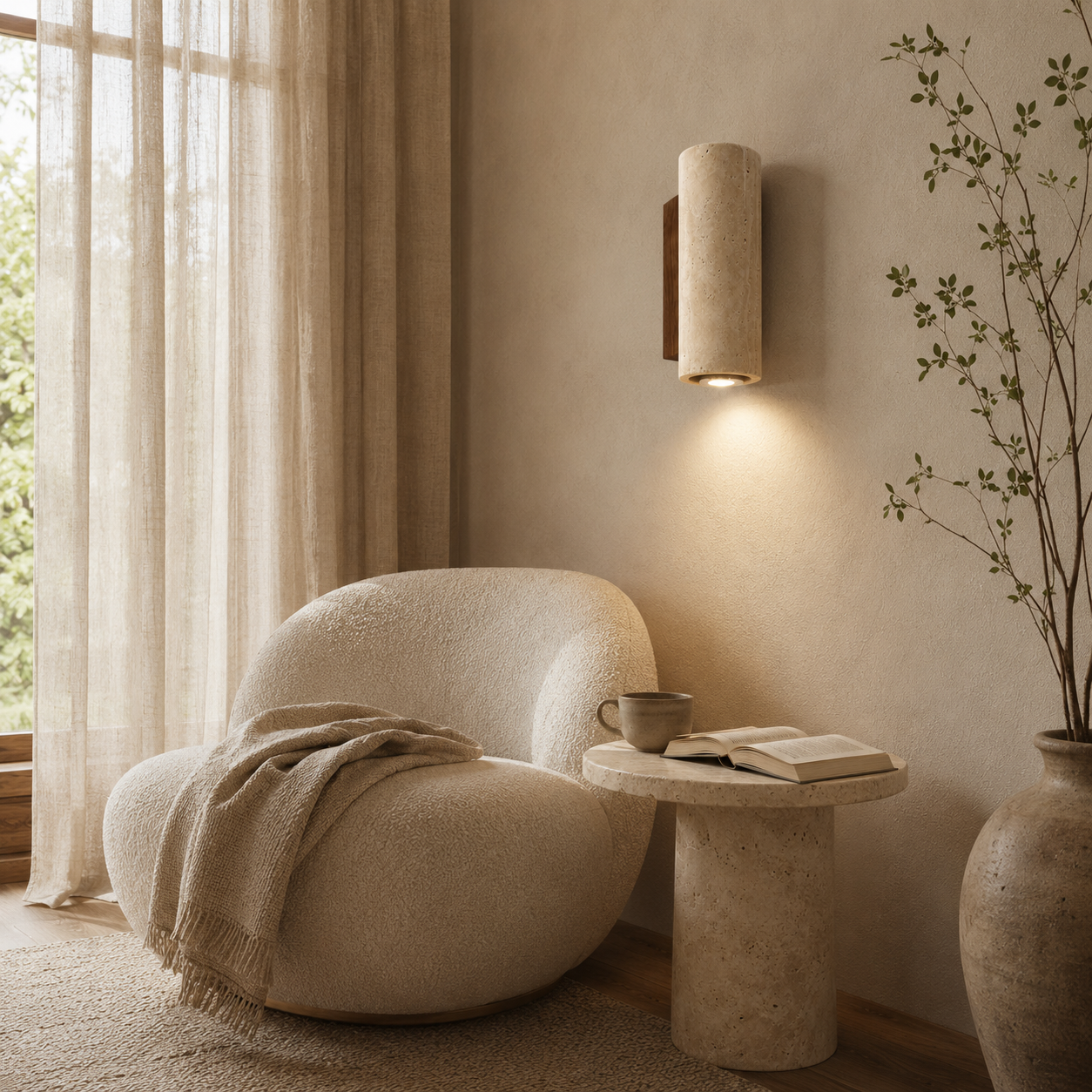 Taiko Travertine Plug-In Wall Light