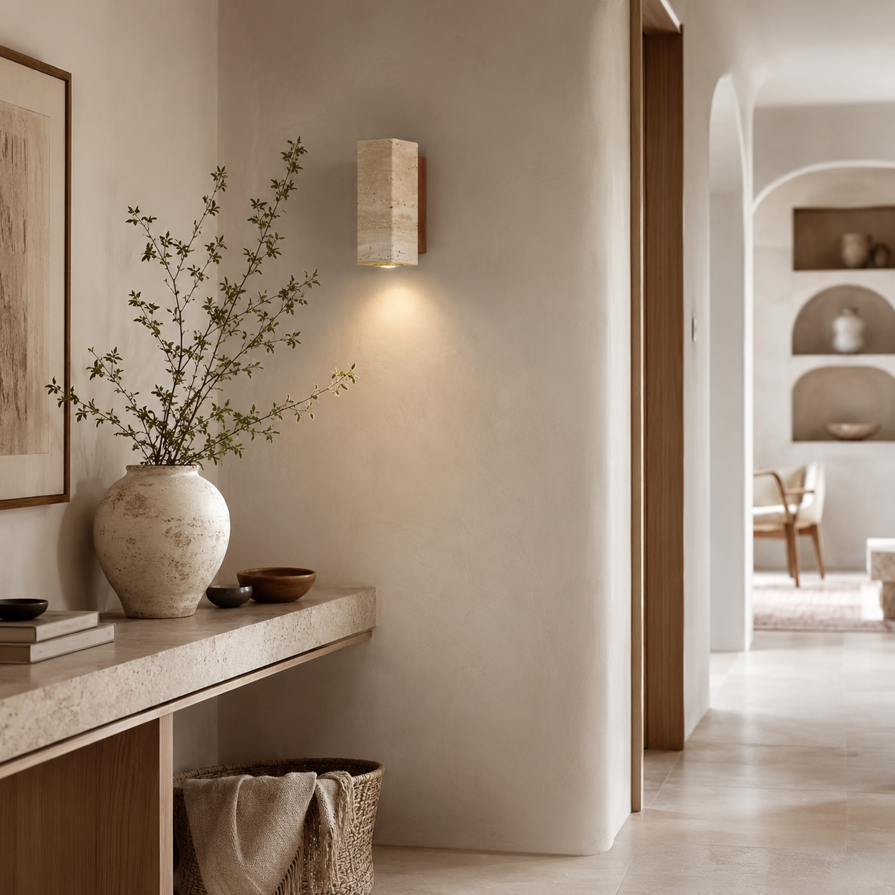 Taiko Travertine Plug-In Wall Light