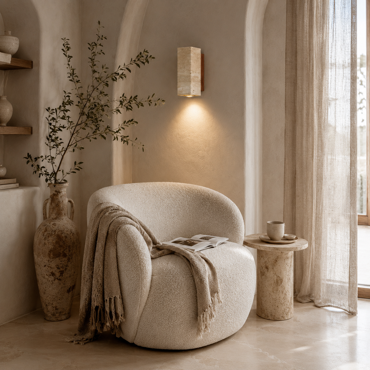 Taiko Travertine Plug-In Wall Light