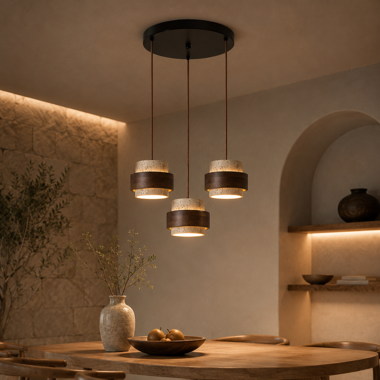 Evara Travertine Wood Pendant Lamp