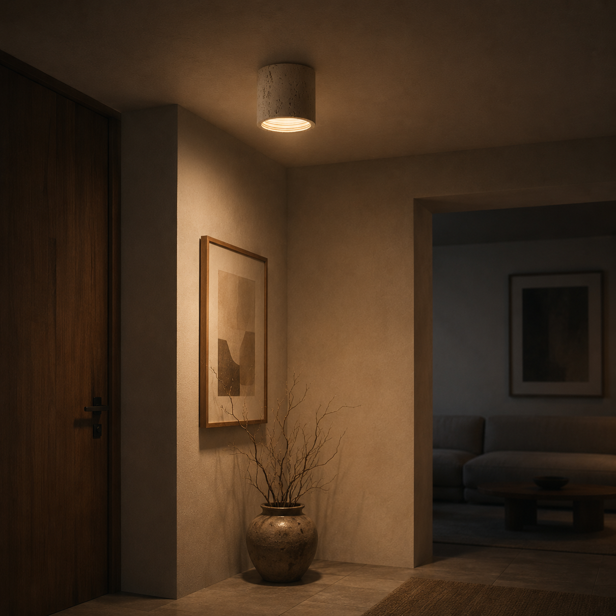 Hikari Travertine Cylinder Ceiling Light