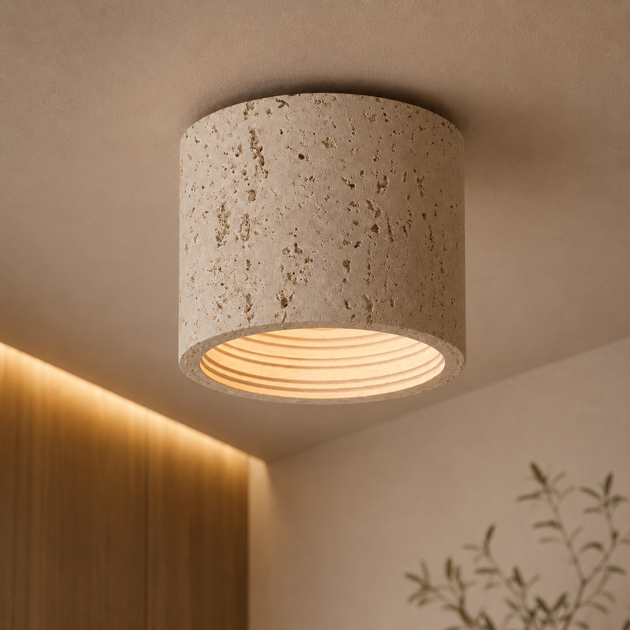 Hikari Travertine Cylinder Ceiling Light