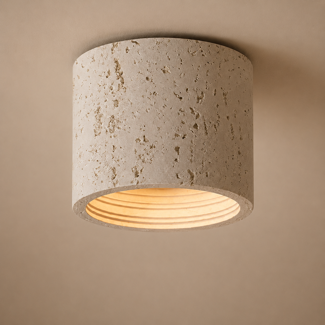 Hikari Travertine Cylinder Ceiling Light