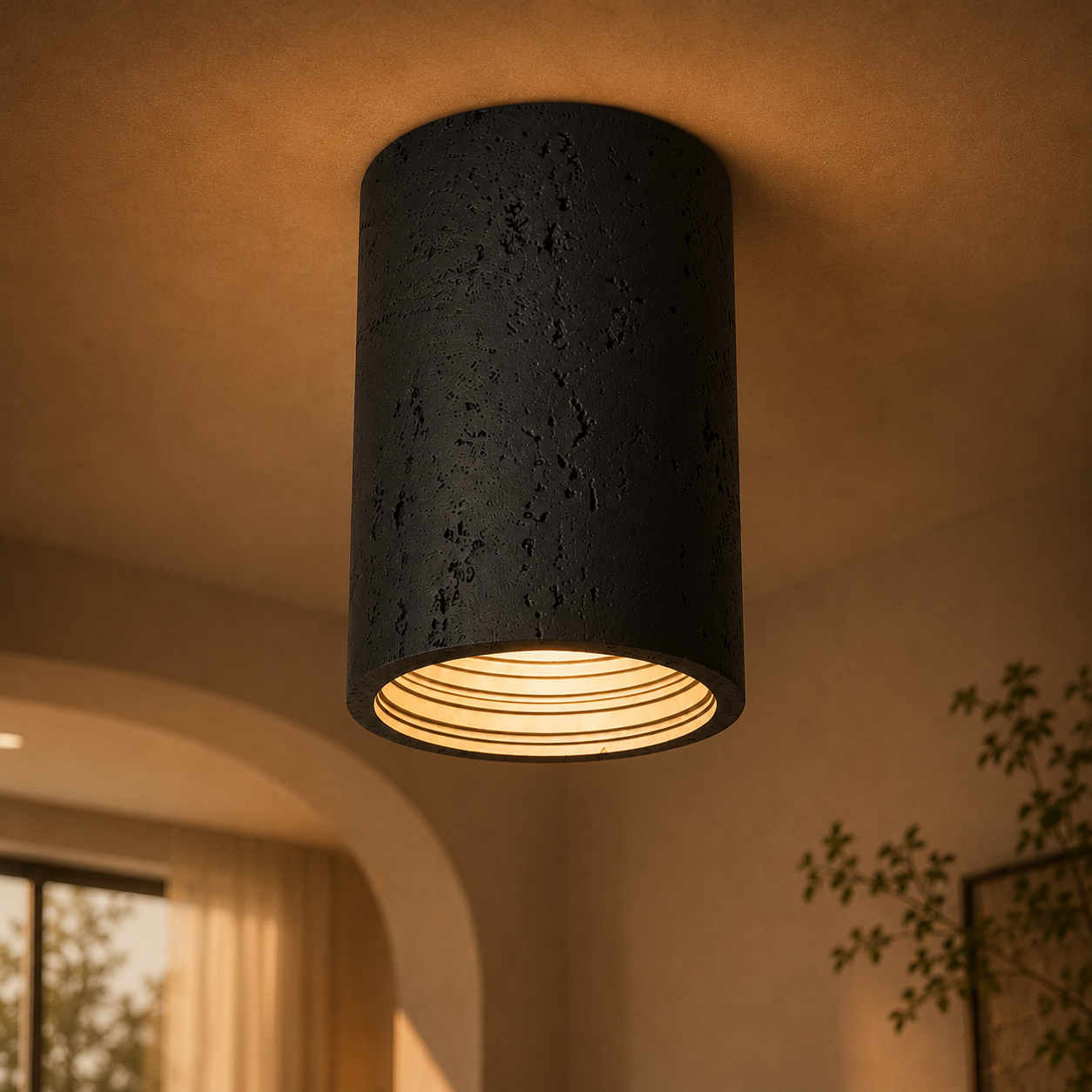 Hikari Travertine Cylinder Ceiling Light
