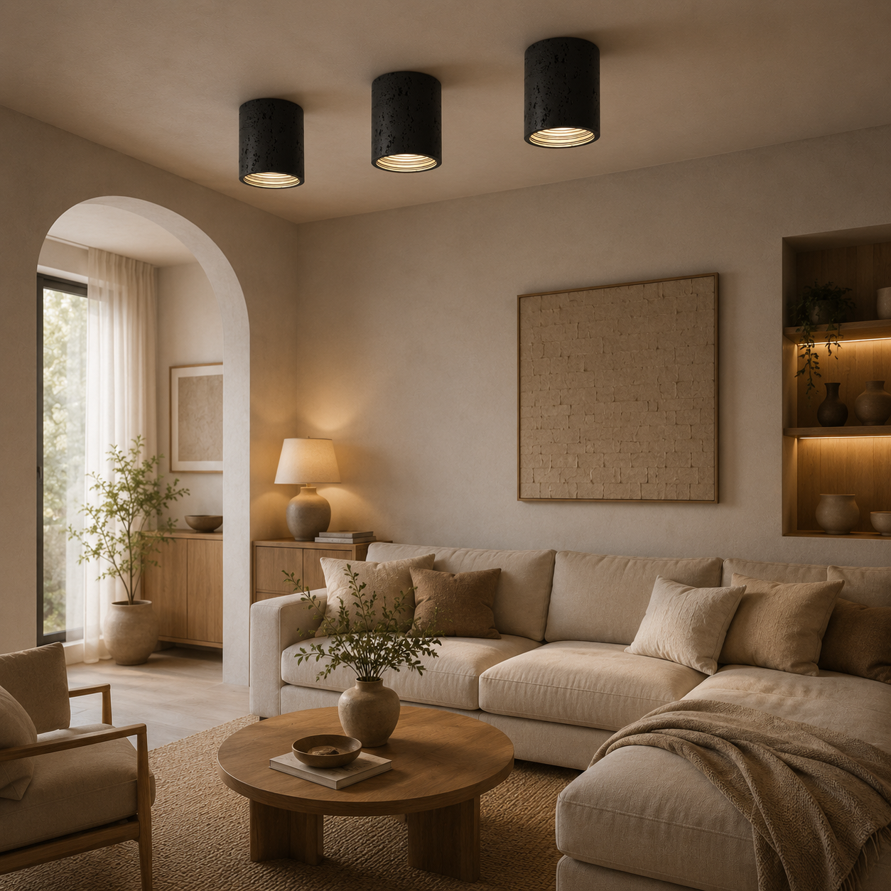 Hikari Travertine Cylinder Ceiling Light