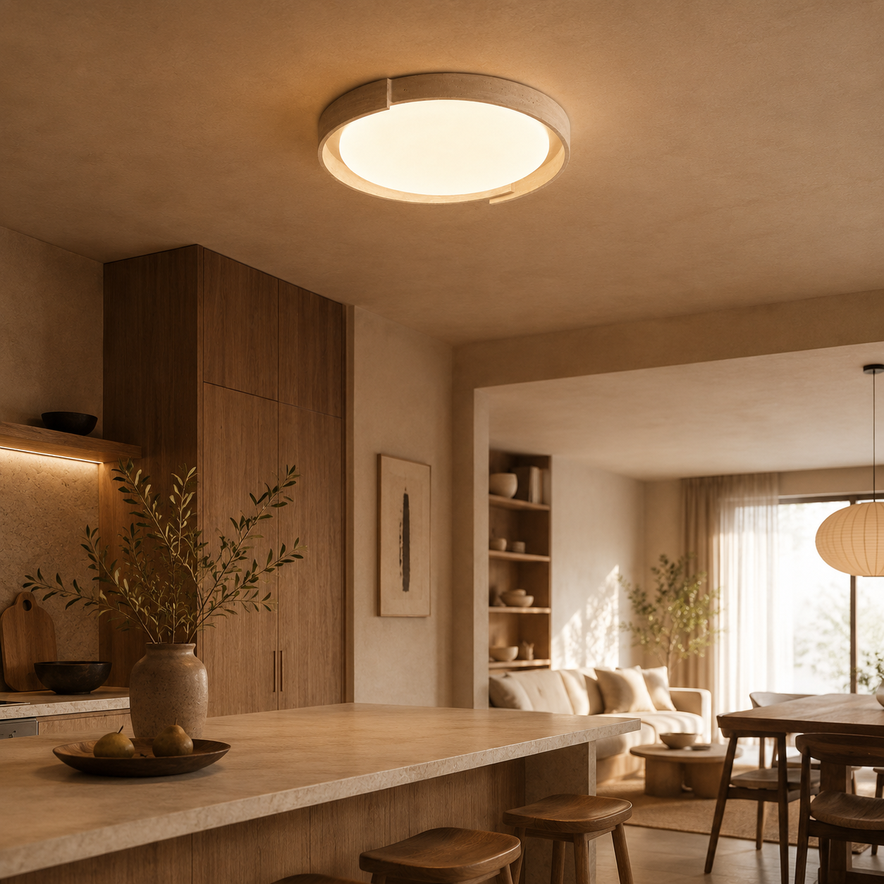 Selene Round Travertine Ceiling Light