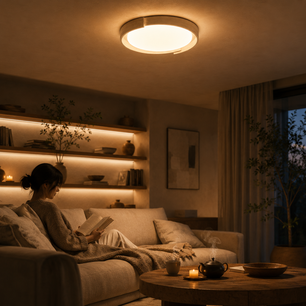 Selene Round Travertine Ceiling Light