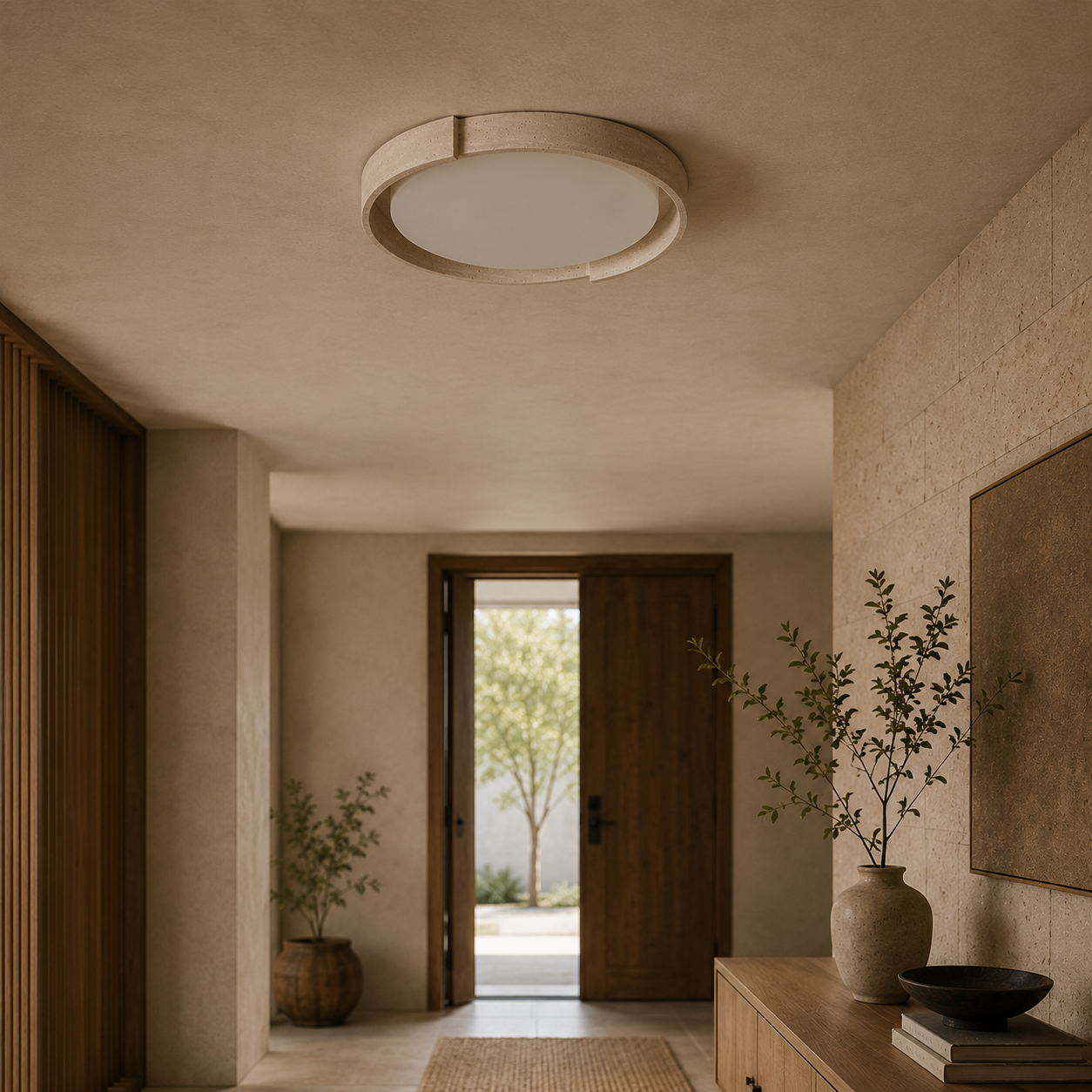 Selene Round Travertine Ceiling Light