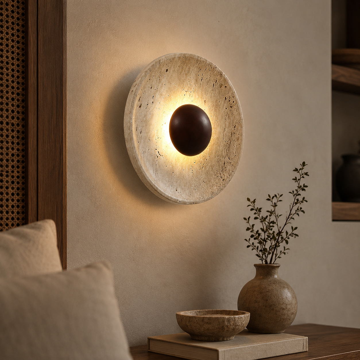 Solene Sun Travertine Wall Lamp