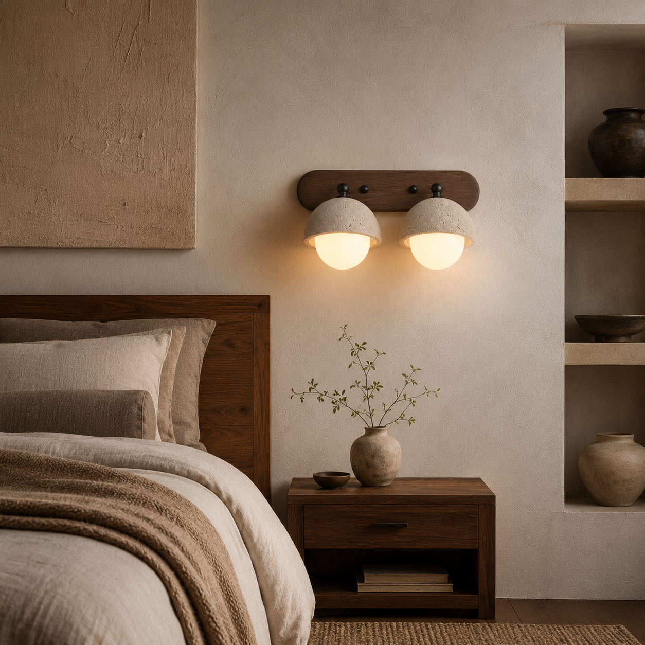 Naomi Travertine & Wood Wall Lamp