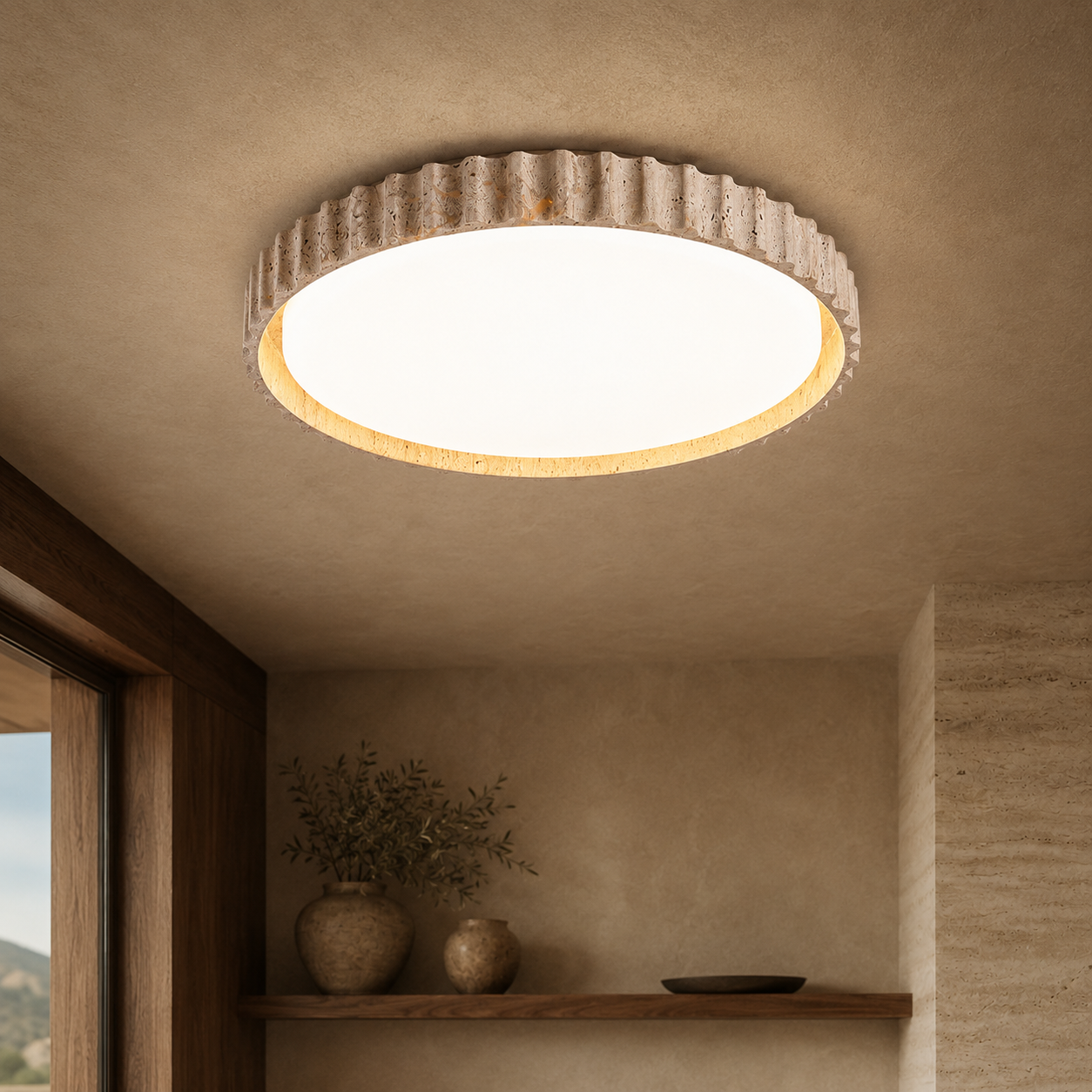 Mira Travertine Ring Ceiling Light