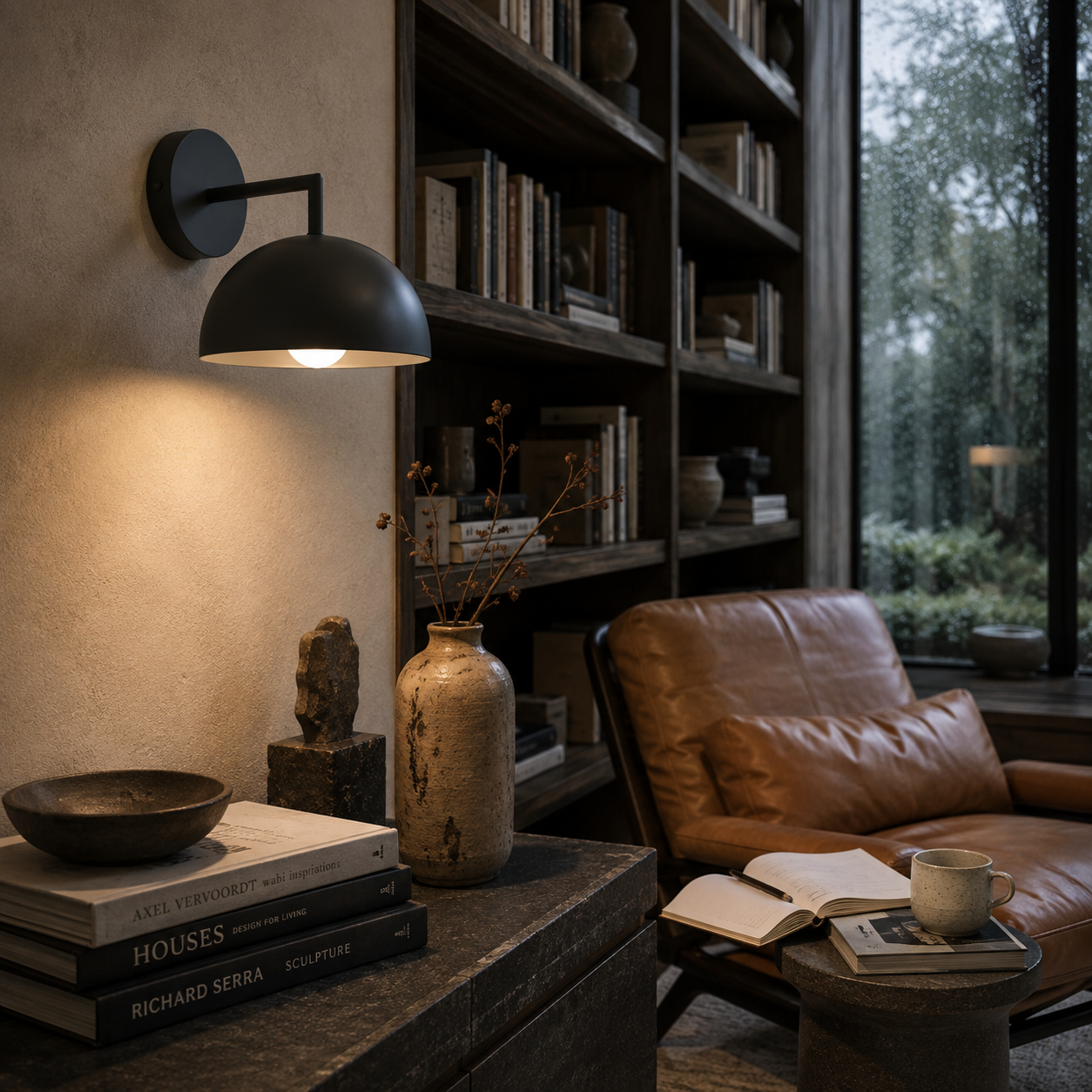 Vantara Black Dome Wall Light – Modern Minimalist Indoor Wall Sconce for Bedroom, Living Room & Hallway