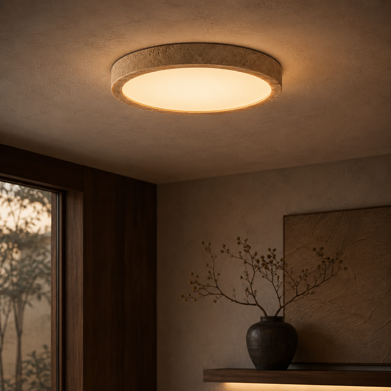 Aria Minimalist Travertine Ceiling Light