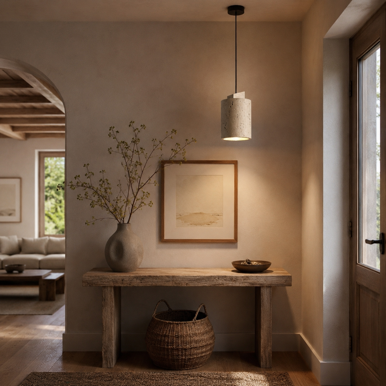 Zuka Travertine Cylinder Pendant Light