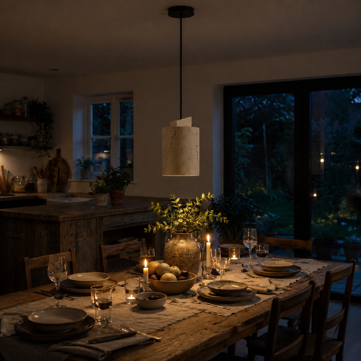 Zuka Travertine Cylinder Pendant Light