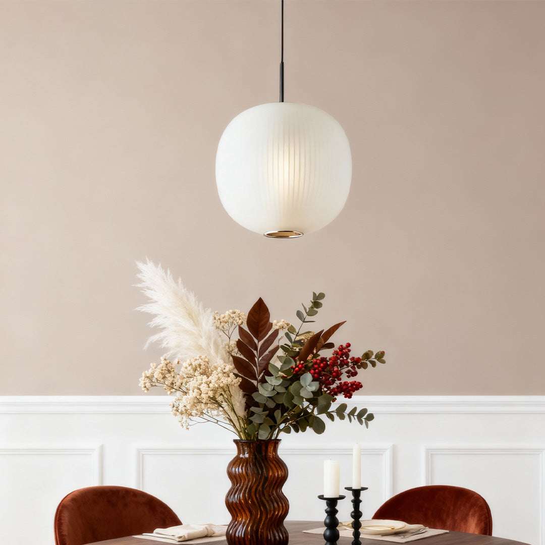 Aureon round glass lantern pendant light in black, modern ceiling light for dining rooms