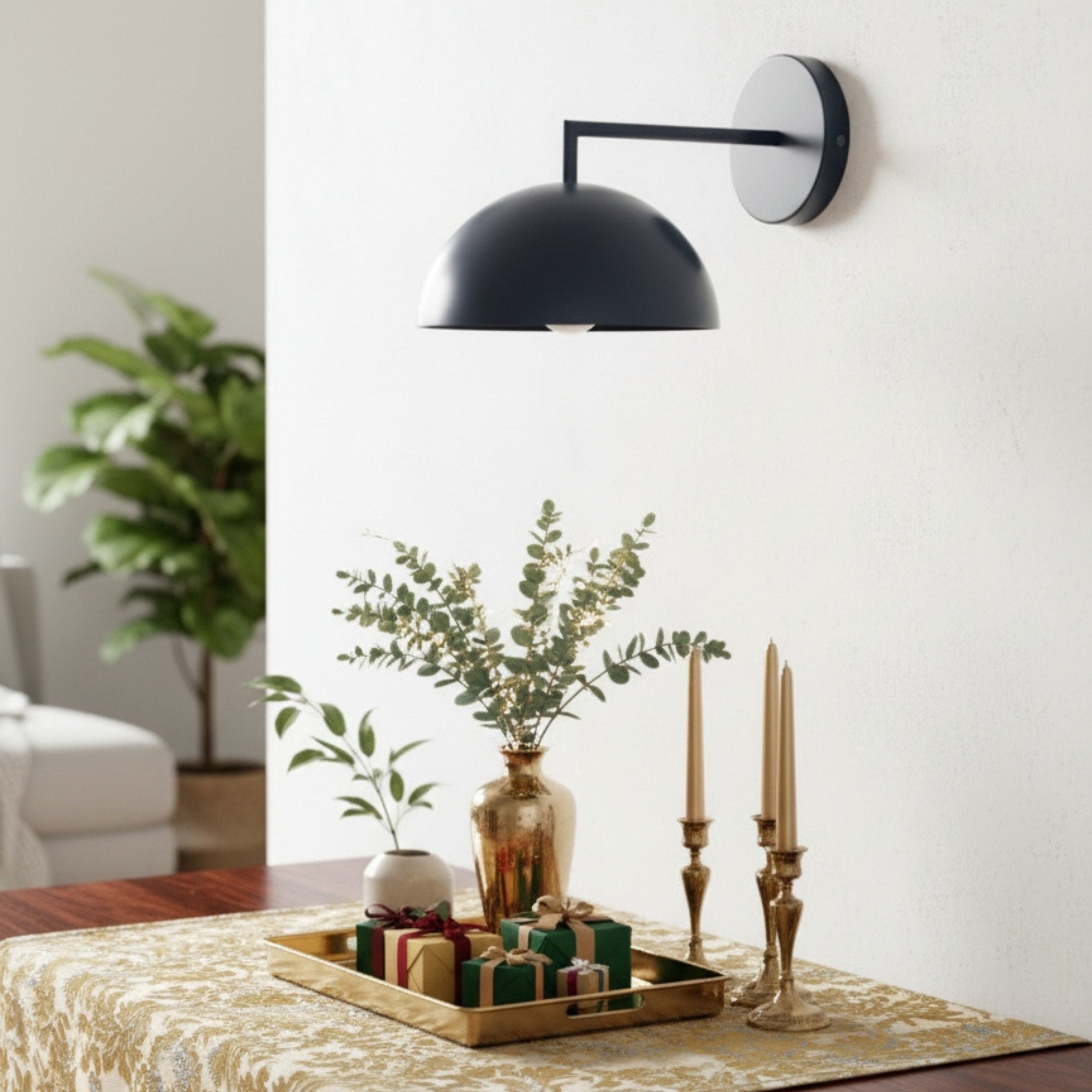 Vantara Black Dome Wall Light – Modern Minimalist Indoor Wall Sconce for Bedroom, Living Room & Hallway