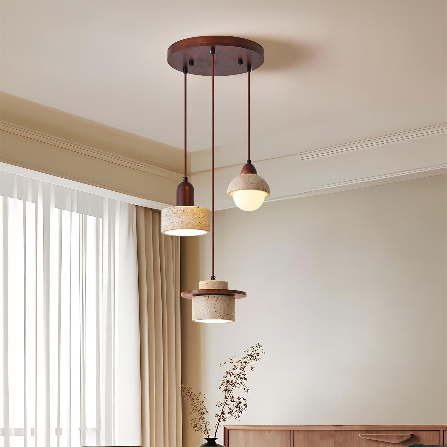 Selora Multi-Light Travertine Pendant Set