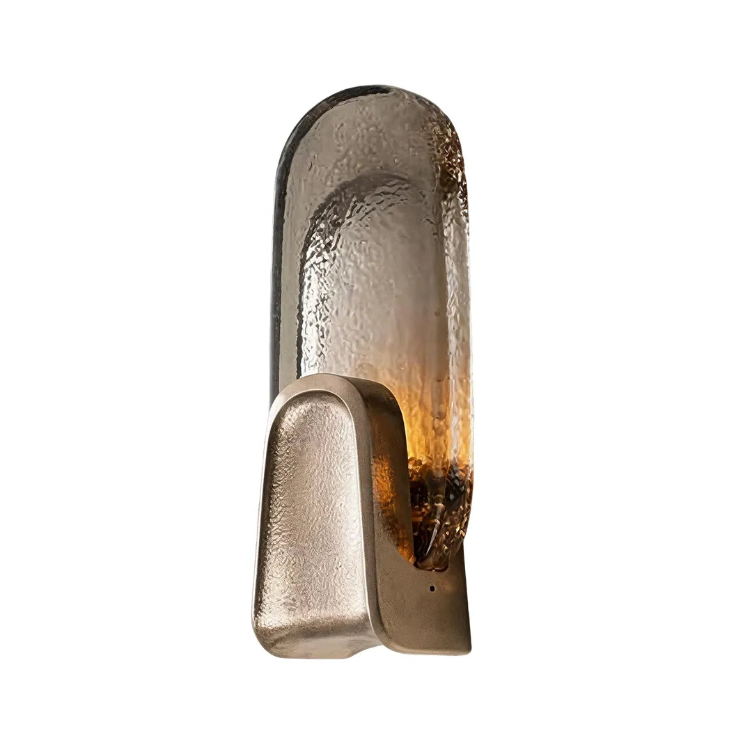 Art deco glass wall sconce in gold brass with smoked gray oval shade, modern wall light